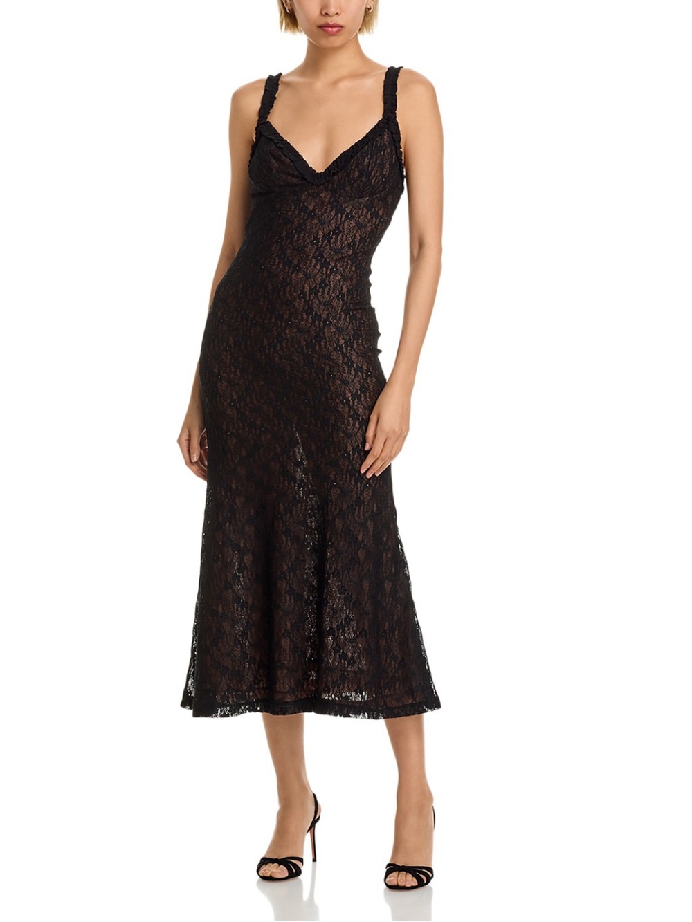 Bardot Alegra Stretch Lace Dress Black Midi Slip Dress